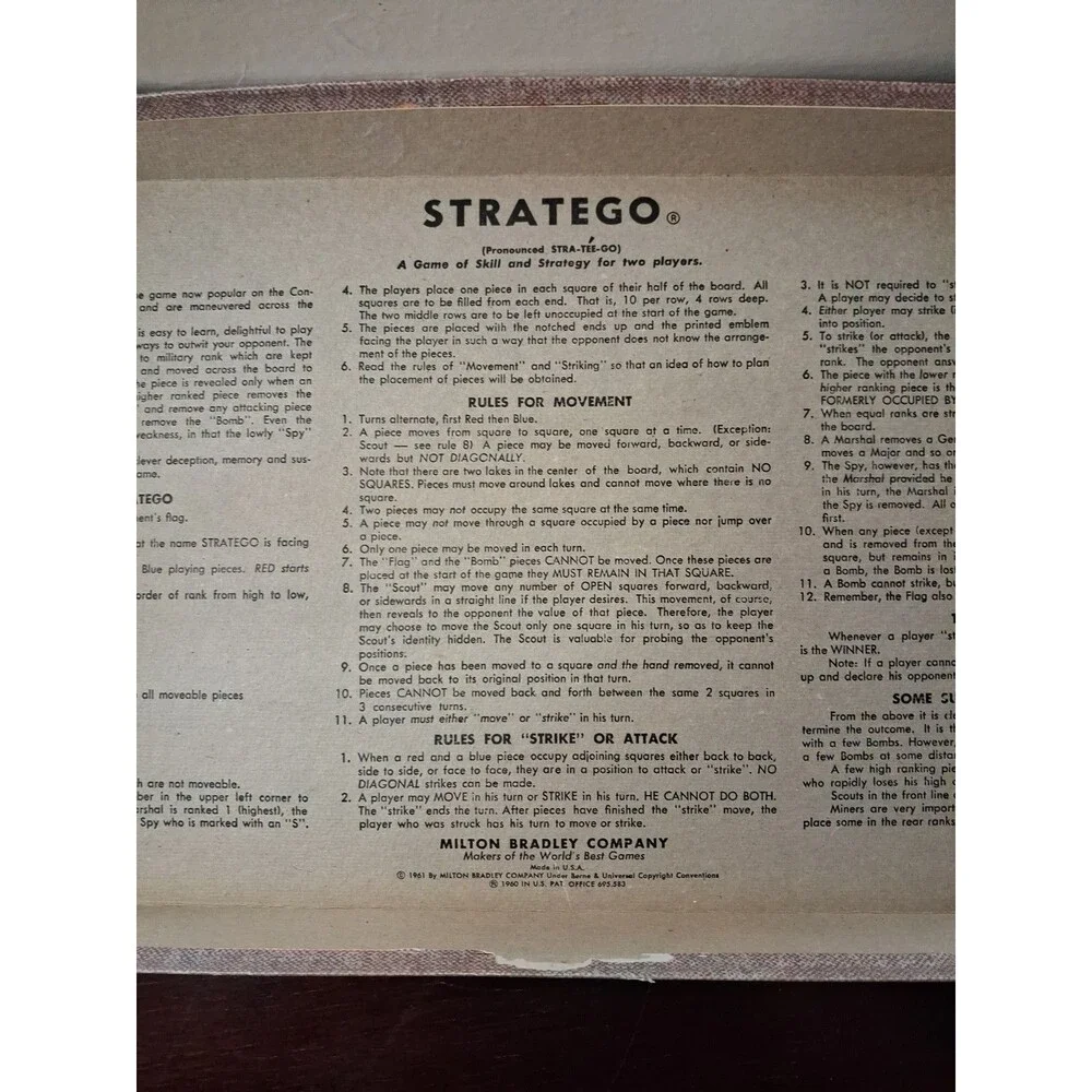 Vintage 1962 Stratego Board Game  Milton Bradley complete